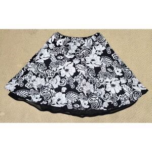 Women's Studio 253 Black and White Floral Knee-Length Layered Lined Skirt (Lg)